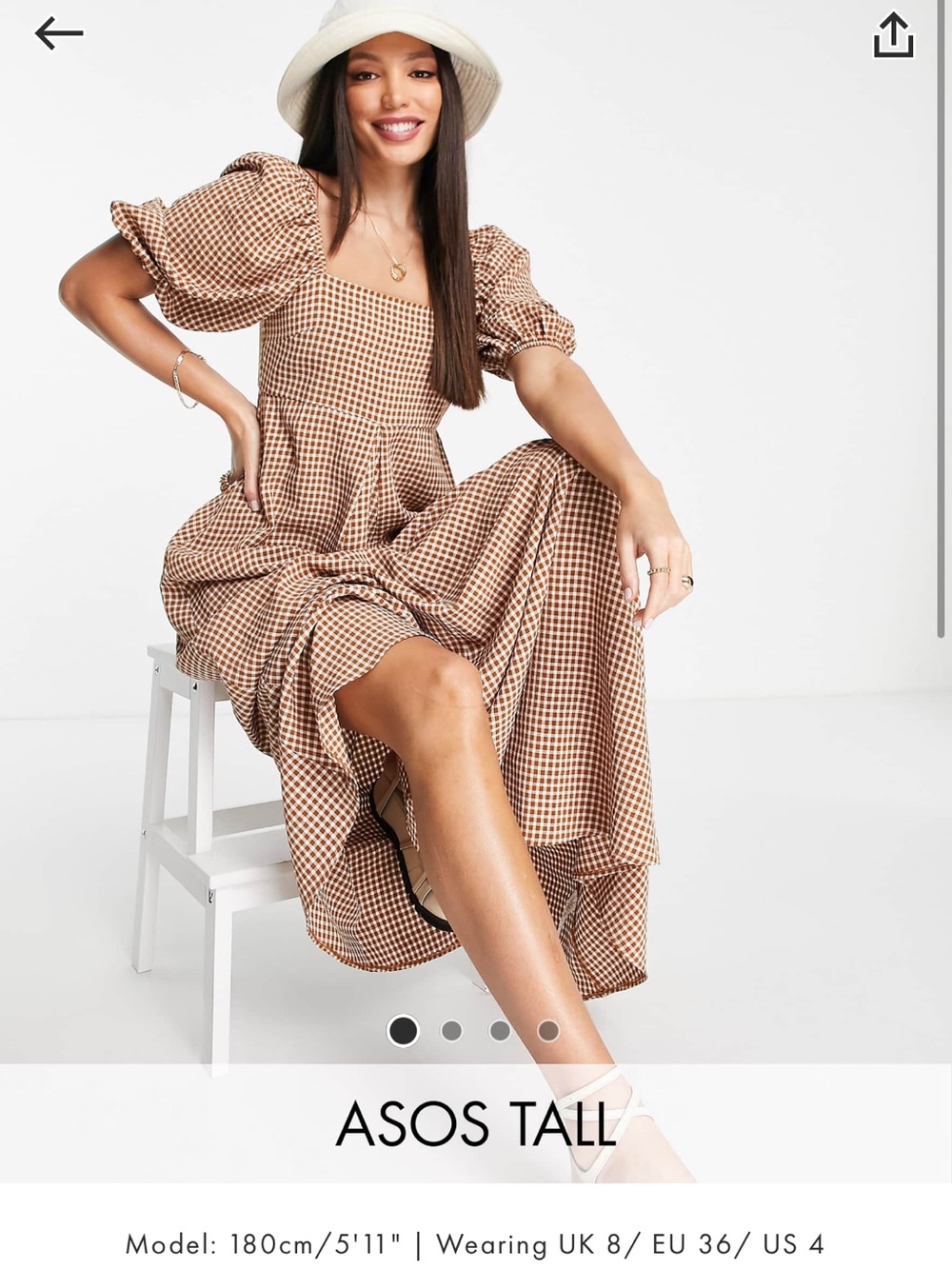 NWT ASOS Tall Brown Gingham Maxi Skirt